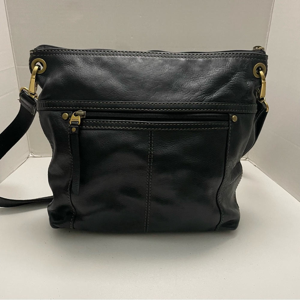 Vintage Fossil Purse Crossbody Leather Pockets Buckle Adjustable Black Bronze - Picture 6 of 16